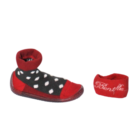 Berth shoes chaussons enfant rouge et gris à pois blanc - Berthe Aux Grands Pieds