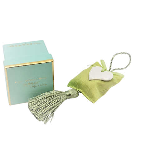 Coussin à Parfumer vert anis avec cœur en plâtre – Atelier Catherine Masson