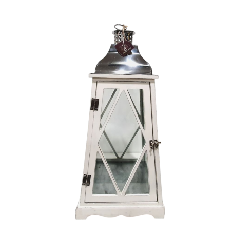 Lanterne rustique en bois blanc vieilli