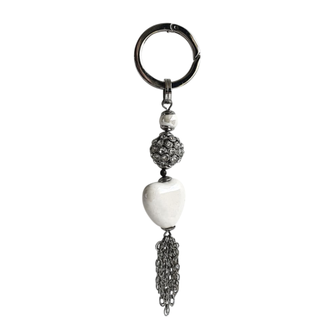 Porte-clés cœur nacre et strass argent