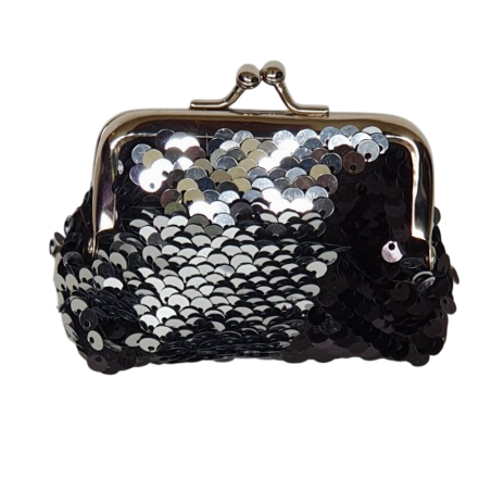 Porte-monnaie sequin noir/argent