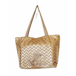 Sac de plage en toile de jute  imprimé zigzag or