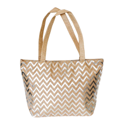 Sac de plage en toile de jute imprimé zigzag Argent