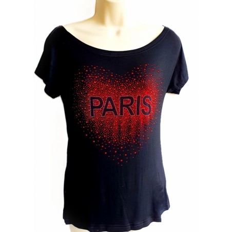 T-shirt Paris "Cœur strass rouges "