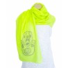Foulard vert citron avec motifs main de Fatma strass argent/noir