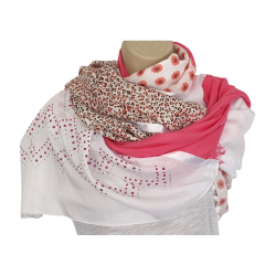 Foulard Ton rose et blanc motifs fleurs et léopard  By Saida