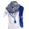 Foulard Tons bleu et blanc motifs fleurs By Saida