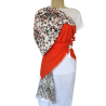 Foulard Tons orange et blanc motifs Fleurs et Léopard  By Saida