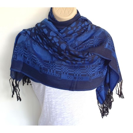 Écharpe Bleue et noire motifs Léopard & Géométriques