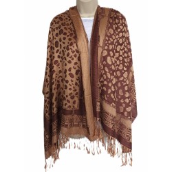 Écharpe Marron/Ocre motifs Léopard & Géométriques