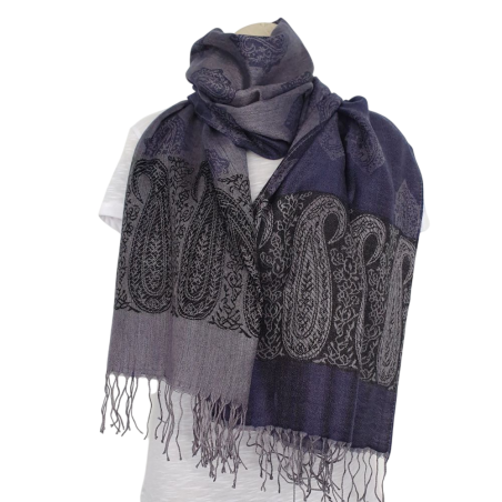 Écharpe Bleue et grise Motif Arabesques