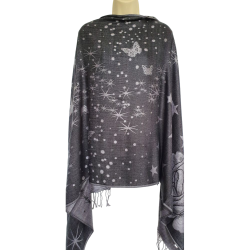 Écharpe anthracite motifs Papillons, Fleurs et Toiles