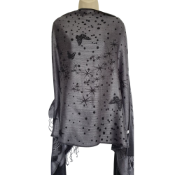 Écharpe anthracite motifs Papillons, Fleurs et Toiles
