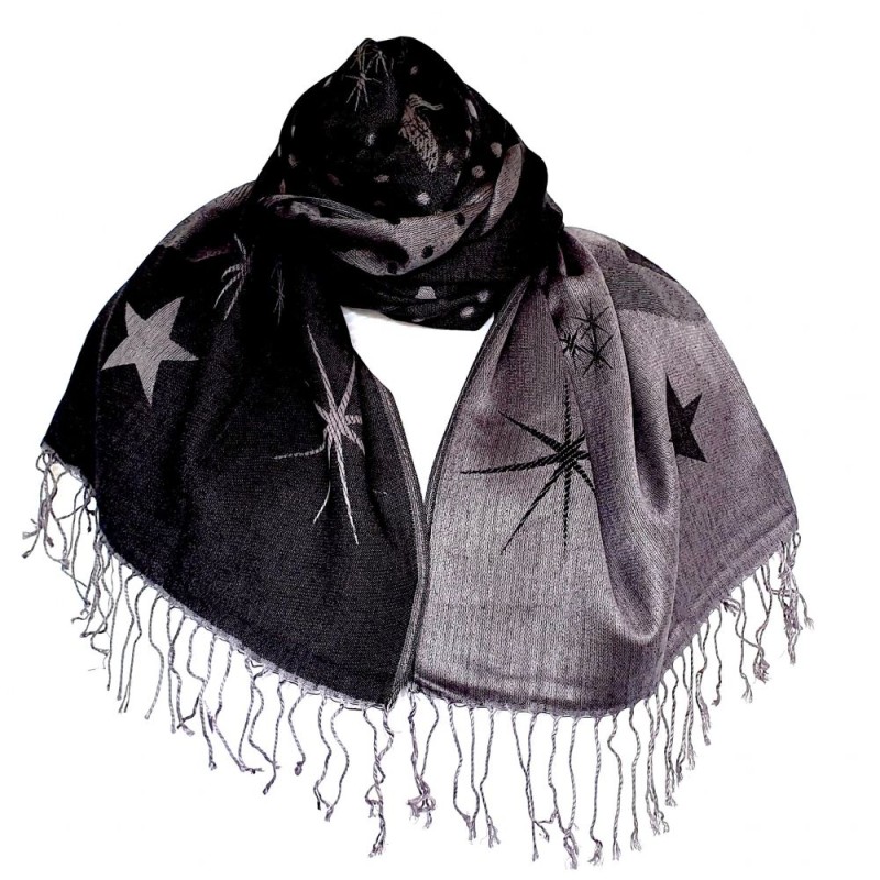Écharpe anthracite motifs Papillons, Fleurs et Toiles