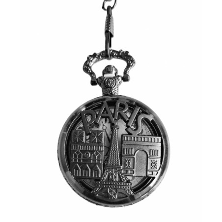 Montre à gousset Noire avec couvercle ajouré 3 Monuments de Paris