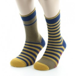 Chaussettes rayées asymétriques marine et jaune