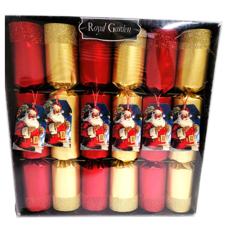 Boite de 6 crackers rouge et or avec étiquette père noël