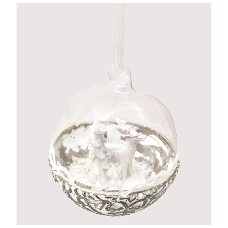 Suspension boule en verre renne et sapin - Dekoratief