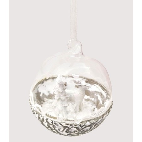 Suspension boule en verre renne et sapin - Dekoratief