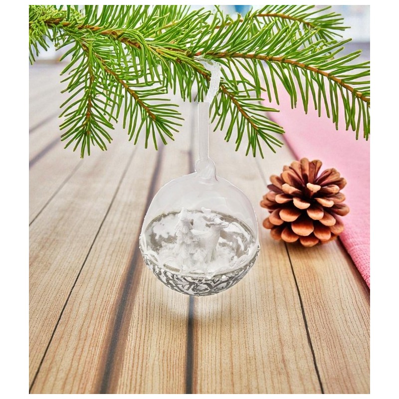 Suspension boule en verre renne et sapin - Dekoratief