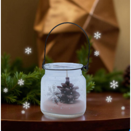 Mini lanterne avec bougie pomme de pin