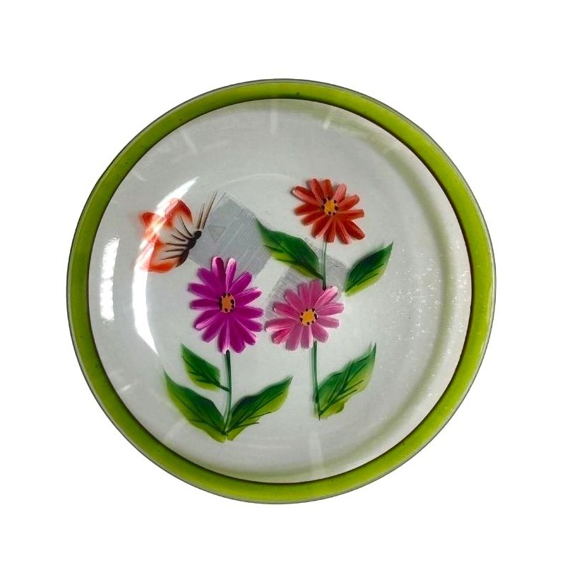 Soucoupe en verre Support bougie Fleurs et papillon - Village Candles