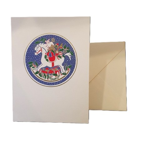 Carte double de noël "Cheval blanc et jouets" - Rossi