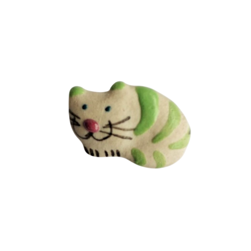 Miniature en céramique – Chat en boule à rayures vertes