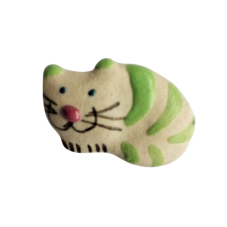 Miniature en céramique – Chat en boule à rayures vertes