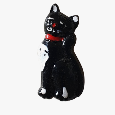Bouton en métal JHB "Chat noir et blanc assis"