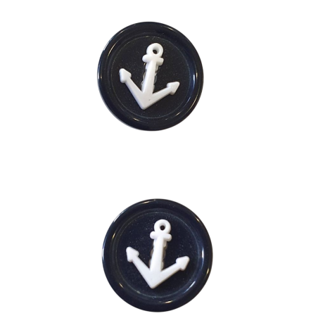 2 Boutons DMC  Marine & blanc motif ancre – Style marin