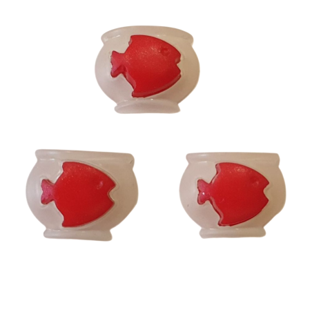 3 Boutons DMC "Poisson rouge dans un bocal"