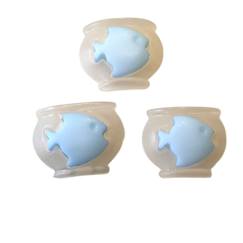 3 Boutons DMC "Poisson bleu dans un bocal"