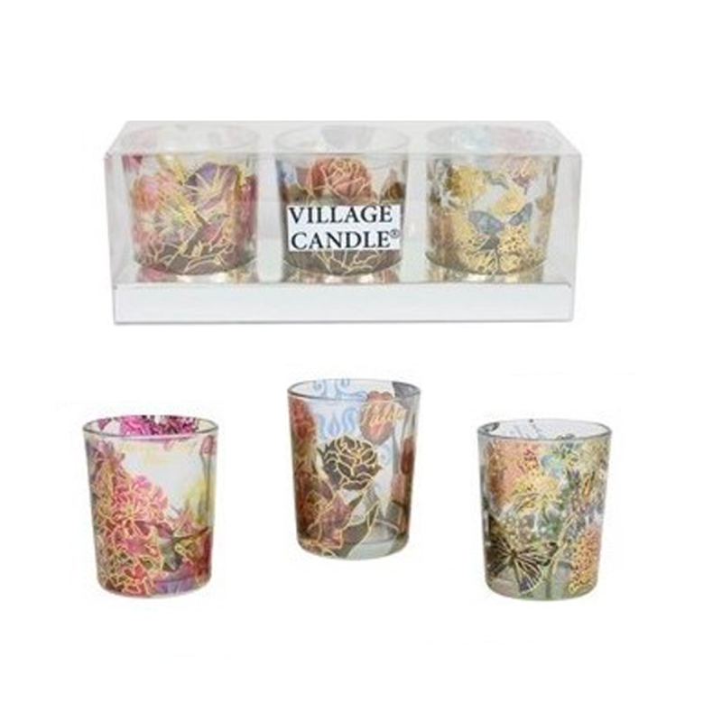 Lot de 3 photophores en verre à motifs floraux – Village Candle