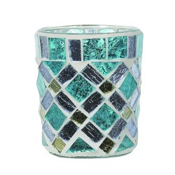 Photophore Mosaïque bleu argent et or  - Village Candle