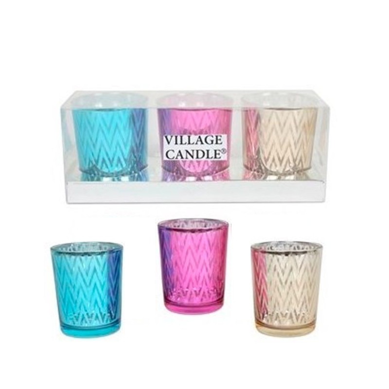 Lot de 3 photophores en verre à motif zig-zag – Village Candle