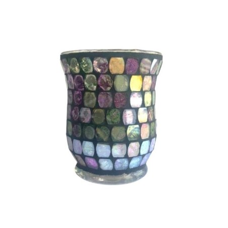 Photophore évasé  Violet & feuille d'argent reflet vert - Village Candle