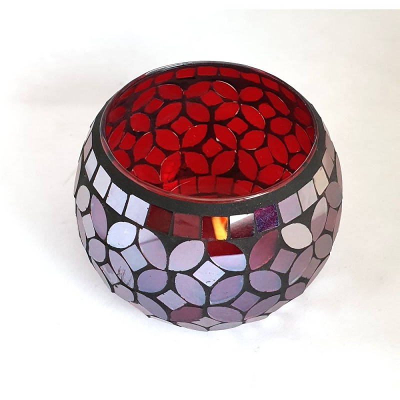 Photophore Globe Mosaïque Rosace rouge – Village Candle