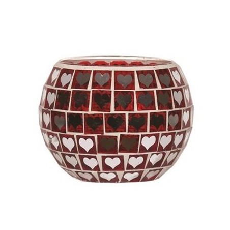 Photophore Globe Mosaïque rouge Cœurs et miroir– Village Candle
