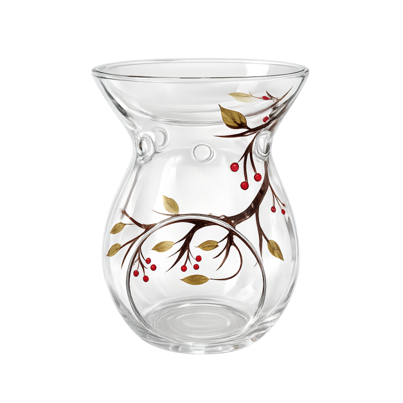 Brûle-Parfum en Verre transparent branche d'arbre et baies