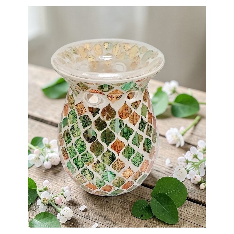 Brûle Parfum en verre pétales cuivre et vert - Village Candle