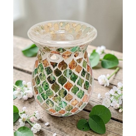 Brûle Parfum en verre pétales cuivre et vert - Village Candle