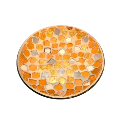 Assiette Support bougie Mosaïque pétales cuivre et miroir - Village Candle