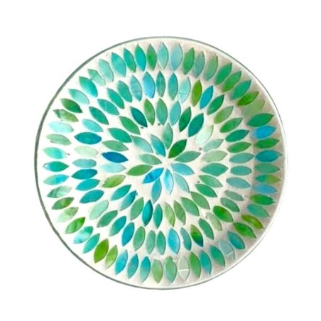Assiette Support bougie Mosaïque Perles vertes et bleues - Village Candle