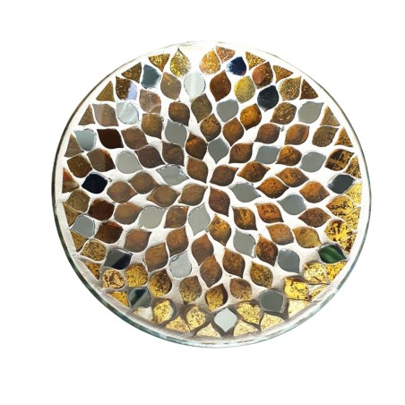 Assiette Support bougie Mosaïque pétales miroir et or - Village Candle