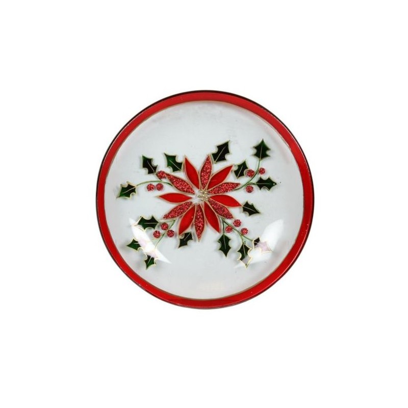 Assiette en verre Support bougie Poinsettia - Village Candle
