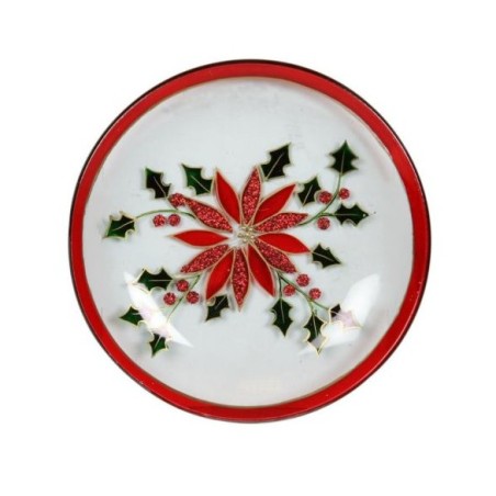 Assiette en verre Support bougie Poinsettia - Village Candle