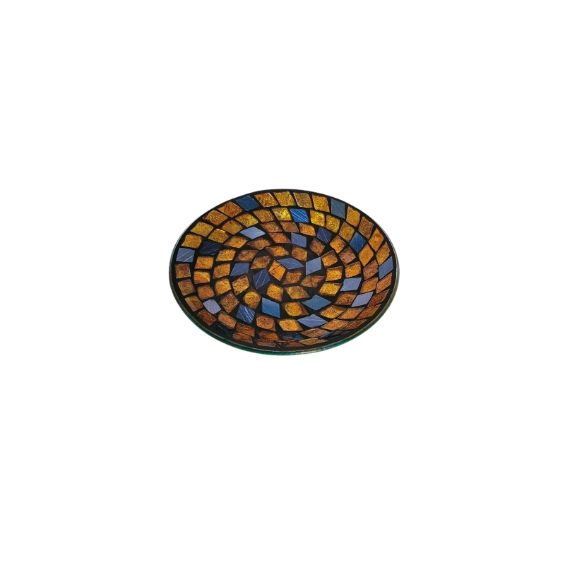 Assiette Support bougie Mosaïque Cuivre et bleue - Village Candle
