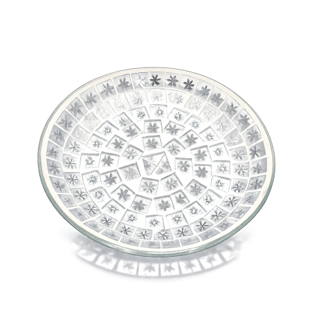 Assiette en verre Support bougie Flocons de neige argentés - Village Candle