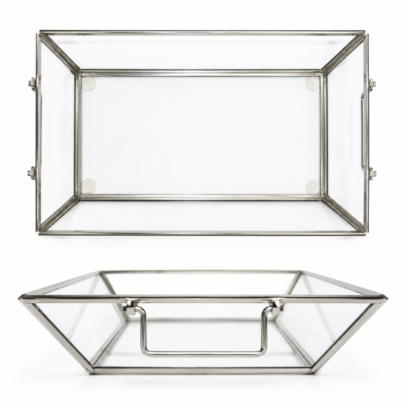 Vide-poches en verre et métal argenté  26 cm x 16 cm- Affari AB